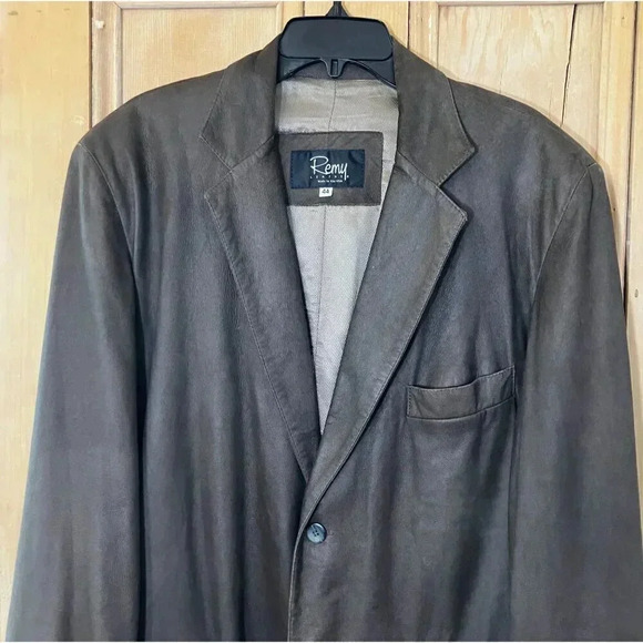 Remy Mens Soft Genuine Leather USA Made Blazer Jacket Size 44 XL Brown VINTAGE - Picture 2 of 9